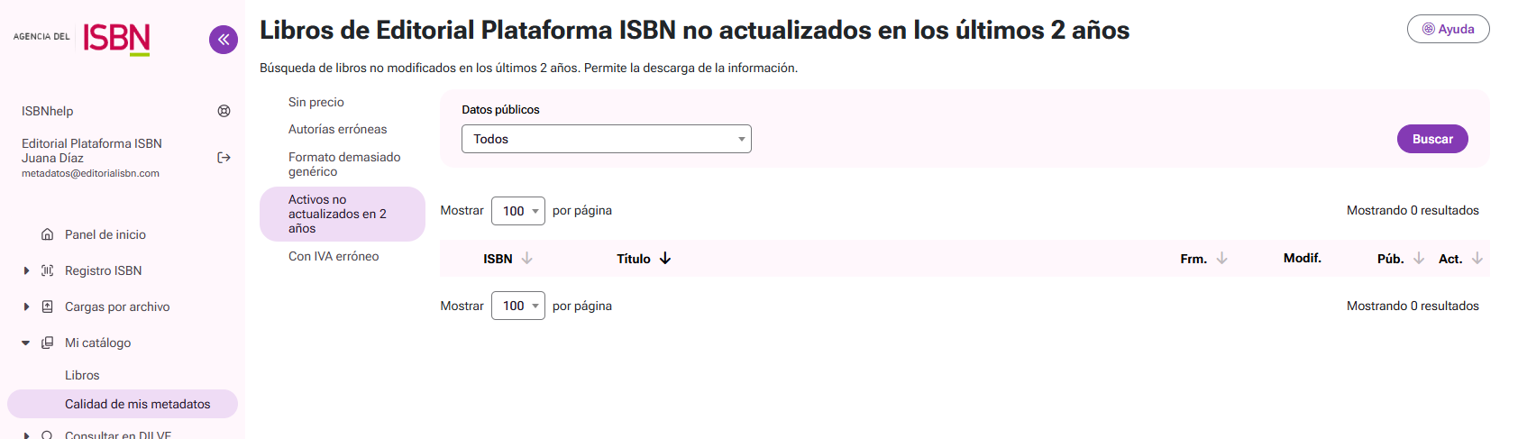 Listado de libros no actualizados en 2 años
