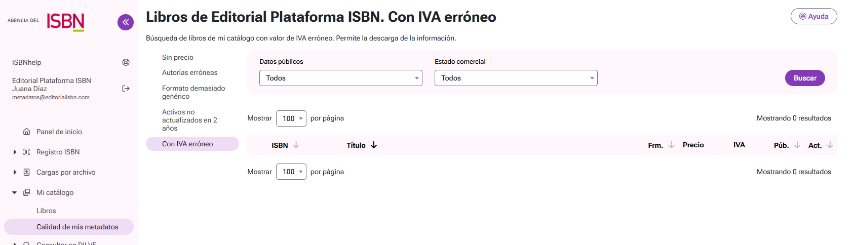 Listado de libros con un IVA anómalo