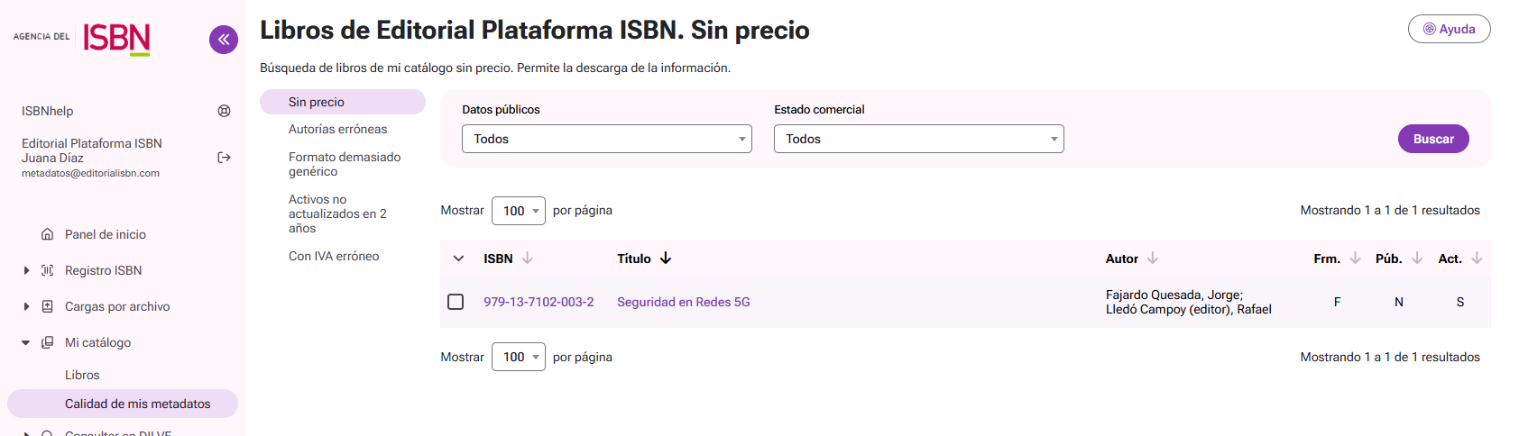 Listado de libros sin precio para España