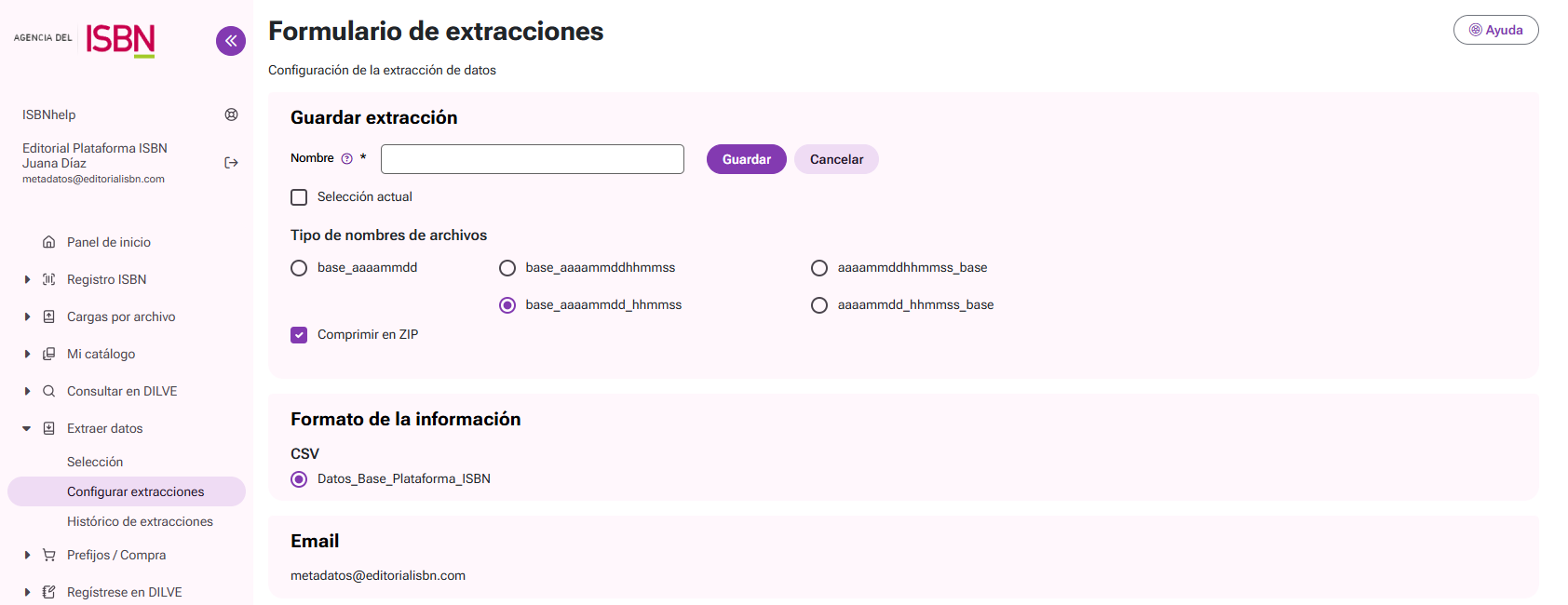 Configuración de la extracción