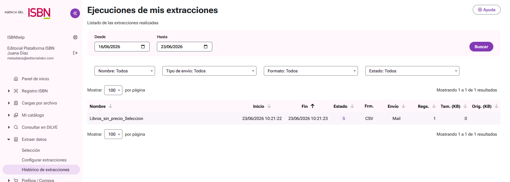 Histórico de extracciones