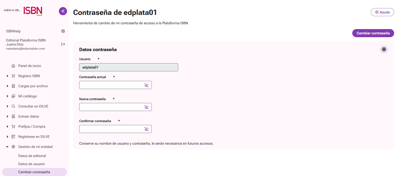 Formulario de cambio de contraseña