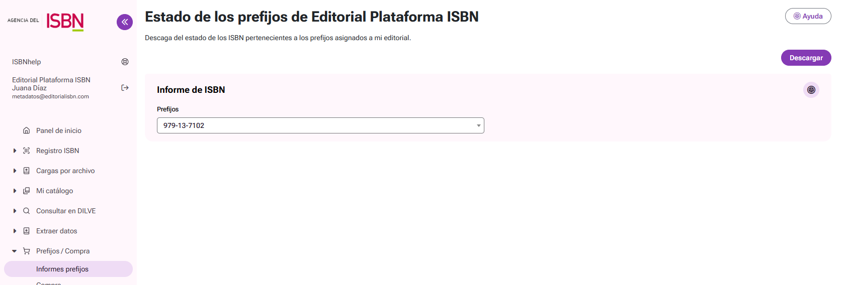 Descarga de informe de prefijo ISBN