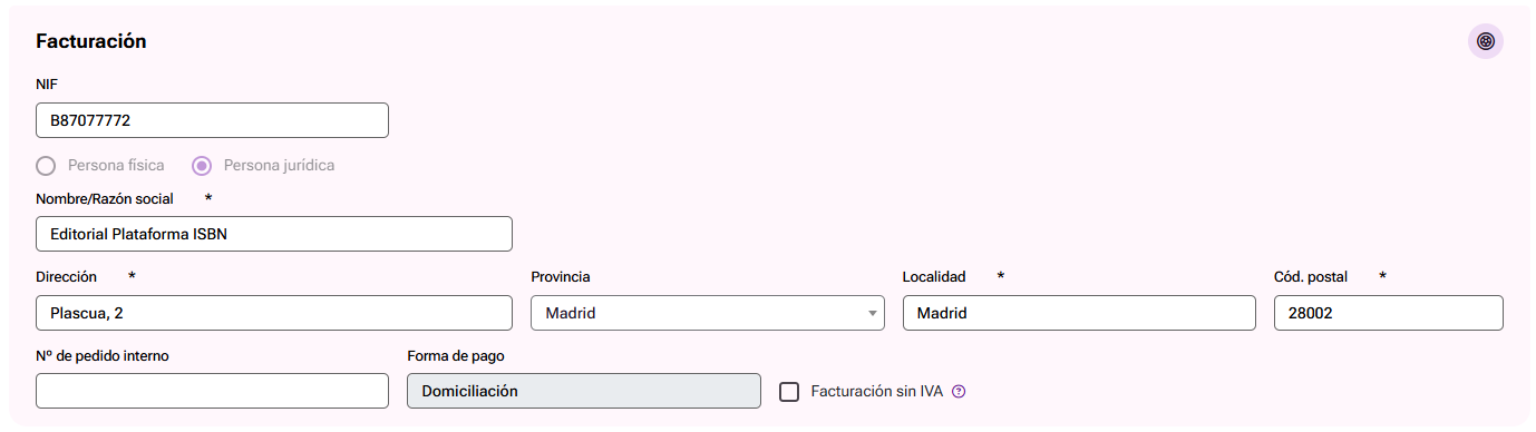 Datos de facturación