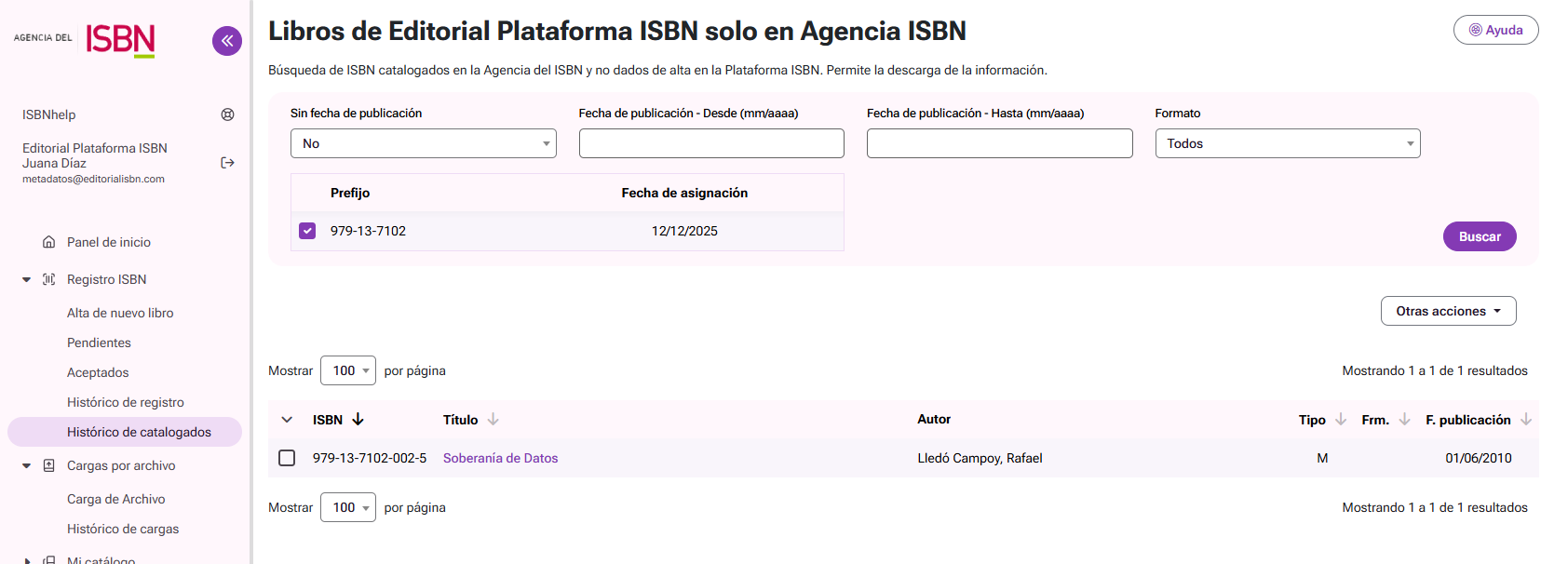 Histórico de catalogados