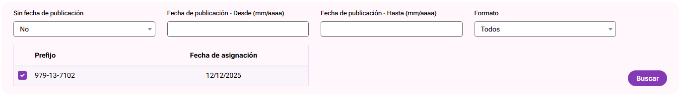 Selección inicial de histórico de catalogados