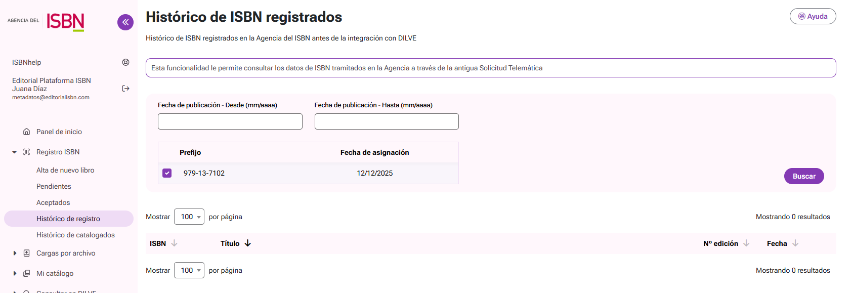 Histórico de registro