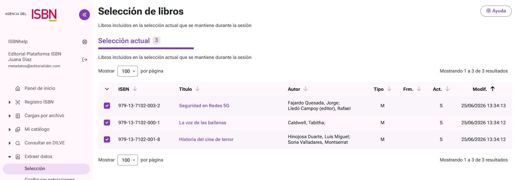 Selección actual de ISBN