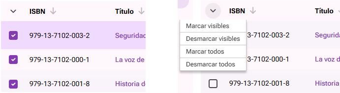 Selección de ISBN para selección actual