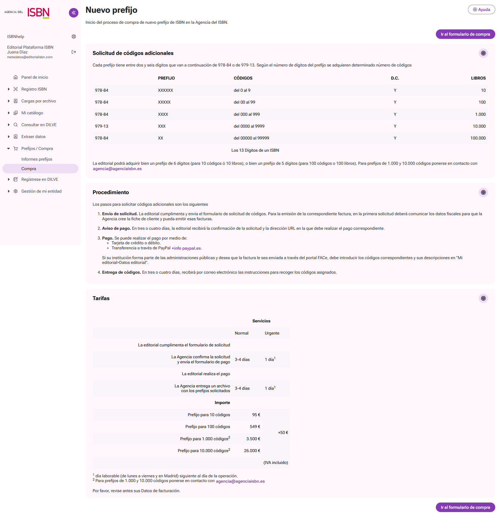 Compra de prefijos. Acceso a compra