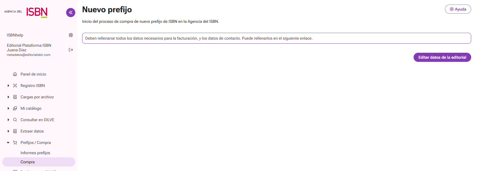 Compra de prefijos. Acceso a datos de facturación