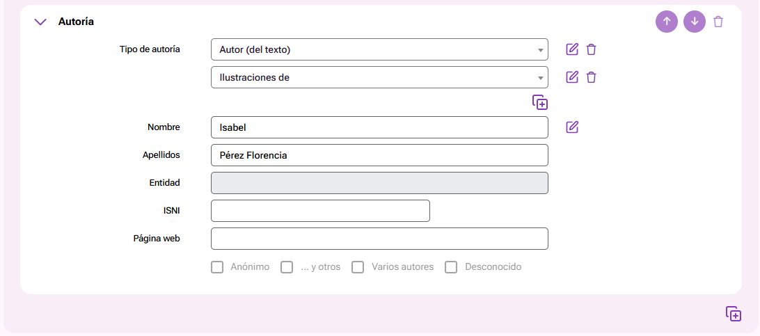 Libro con una autora con dos roles de autoría