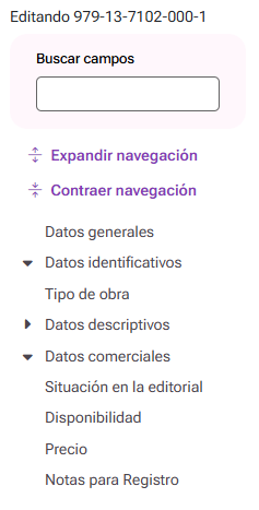 Menu de campos con bloques abiertos